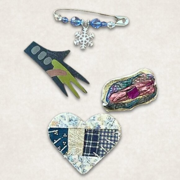 Handmade Brooch Pin Collection Quilt Heart Abstract Hand Snowflake Multicolor OS - Picture 1 of 6